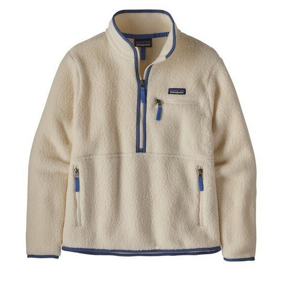 Patagonia Retro Pile Marsupial 1/2 Zip Fleece Pullover Natural/Cream/Blue Large - Picture 3 of 12